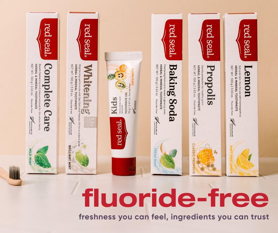 Vegan and cruelty-free symbols on Red Seal toothpaste packaging