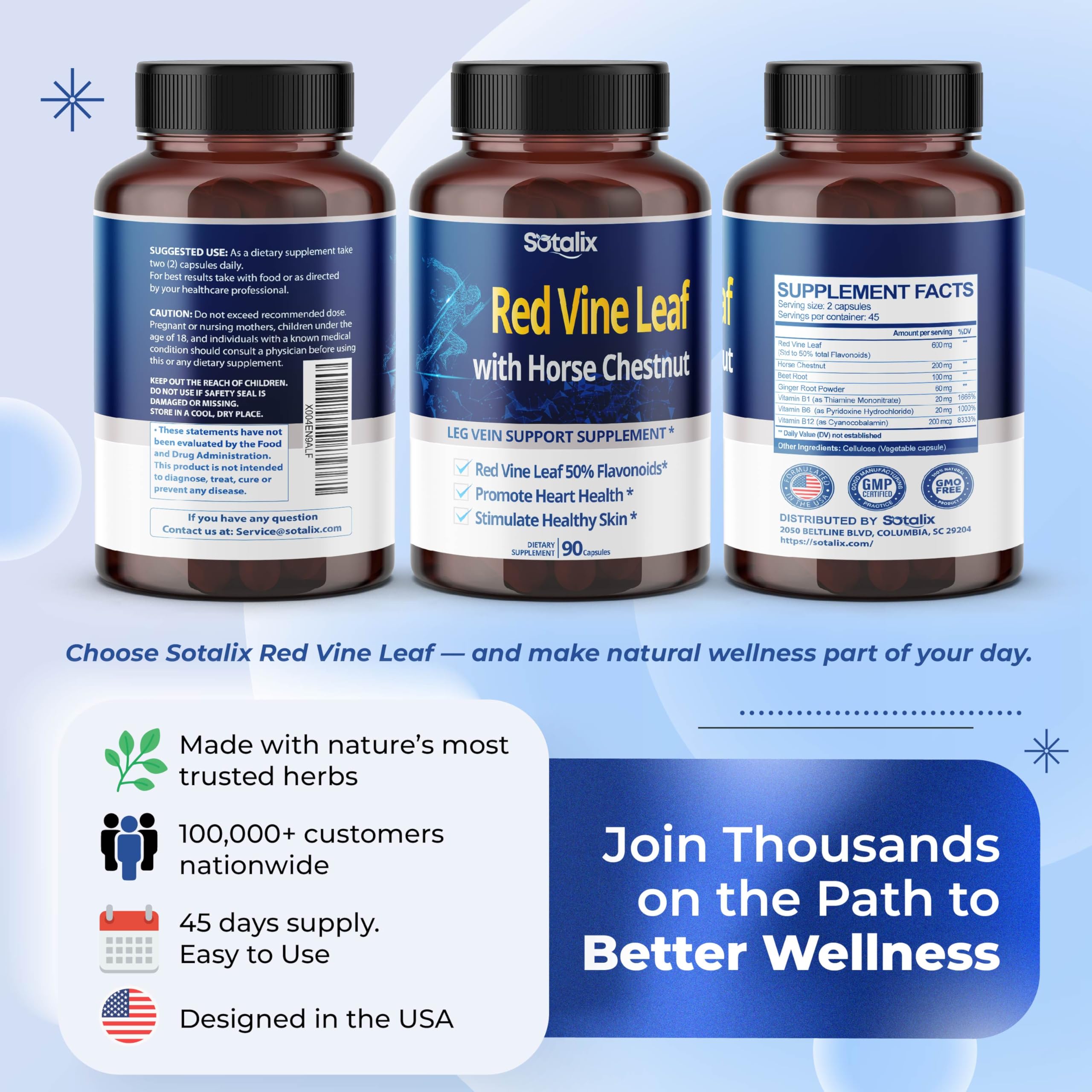 Image showing skin and heart wellness benefits of Red Vine Leaf and Horse Chestnut