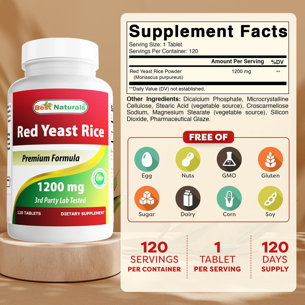 Close-up of Red Yeast Rice 1200 mg label
