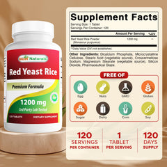 Close-up of Red Yeast Rice 1200 mg label