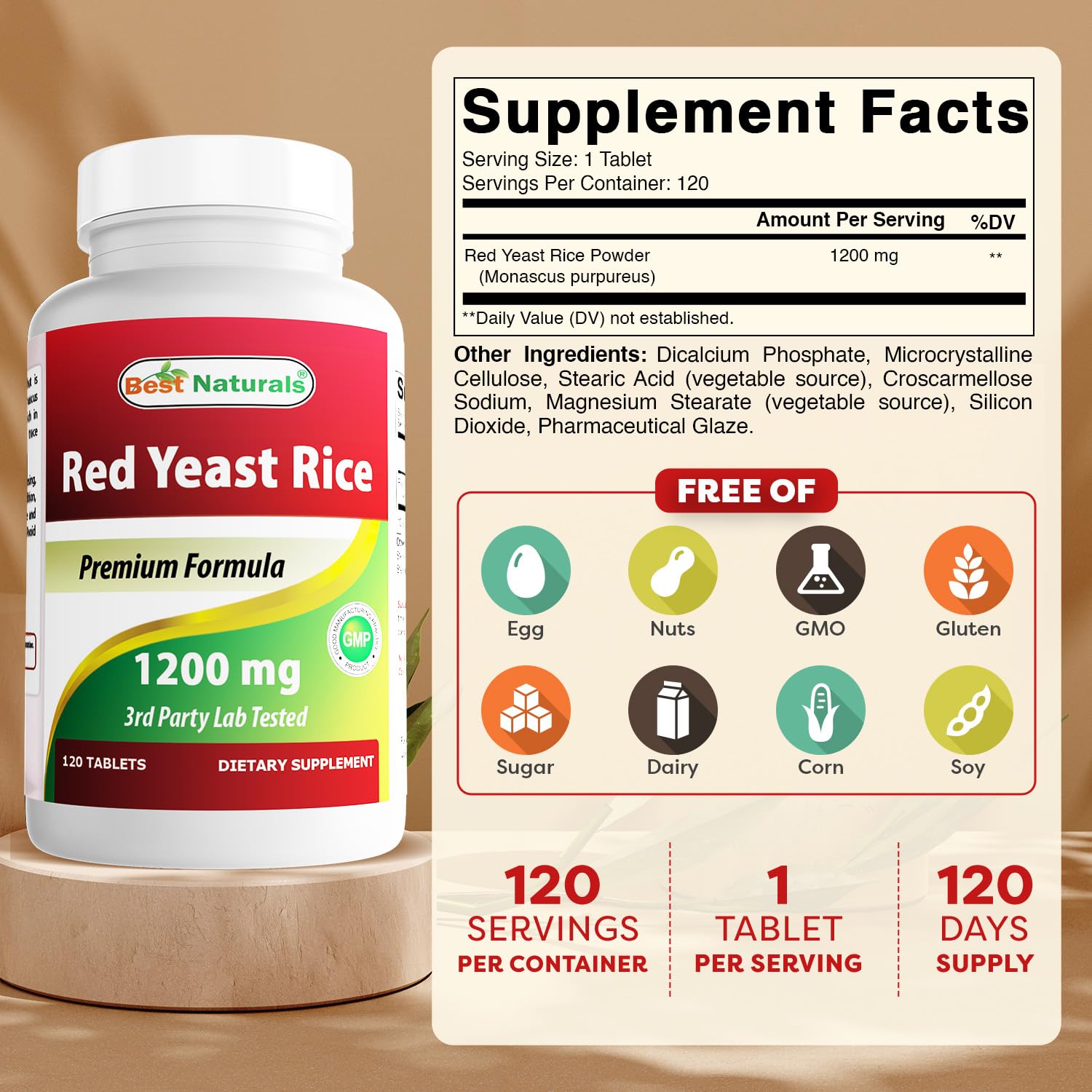 Close-up of Red Yeast Rice 1200 mg tablets