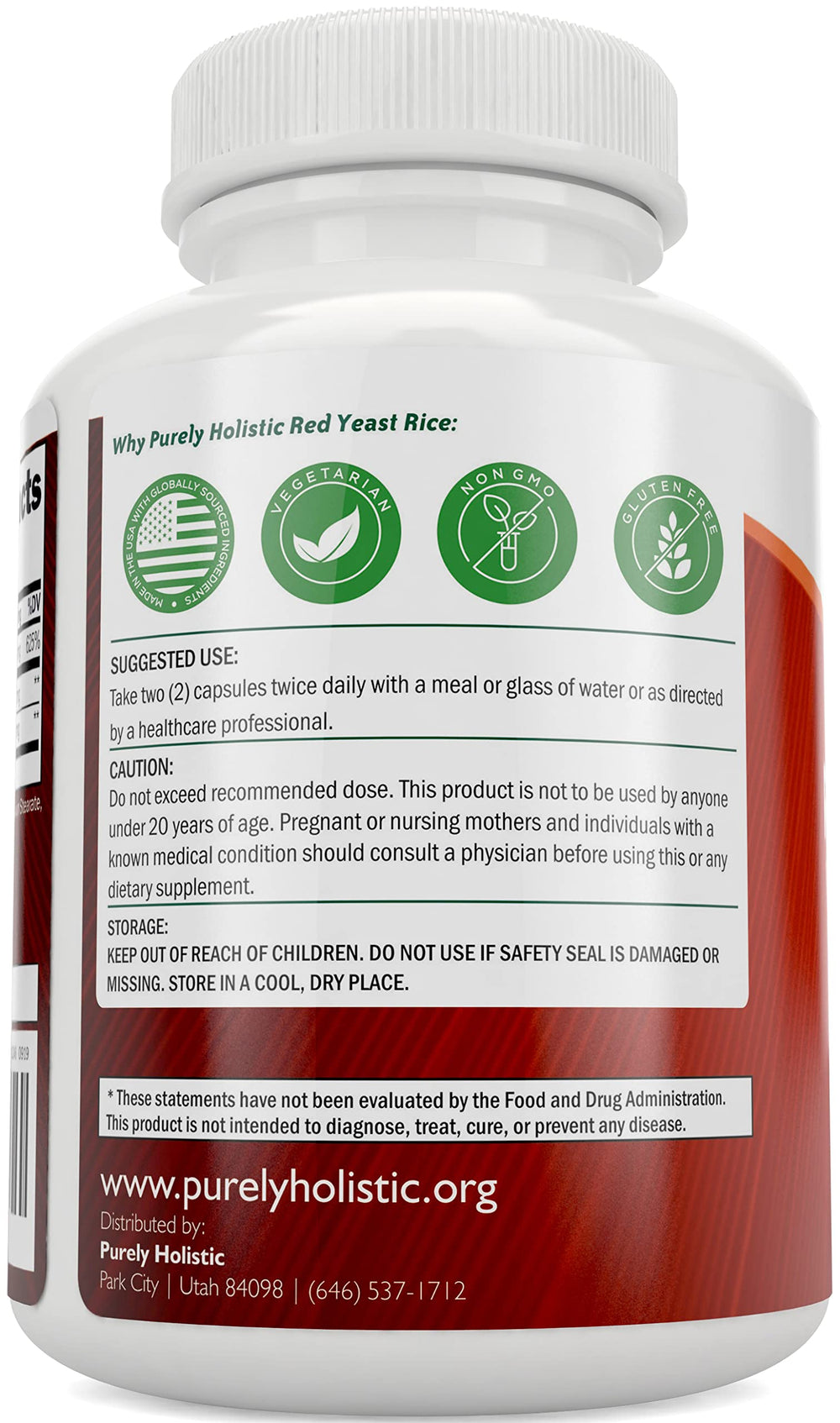 Bottle label showing vegetarian capsules and purity claims