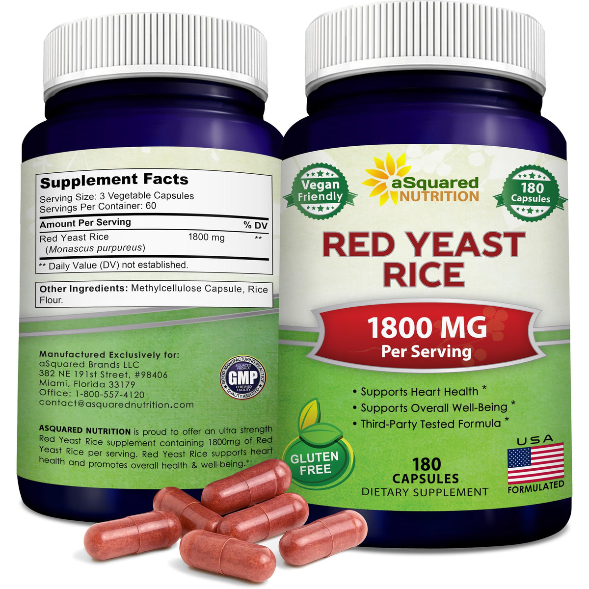Bottle of Red Yeast Rice 1800mg capsules