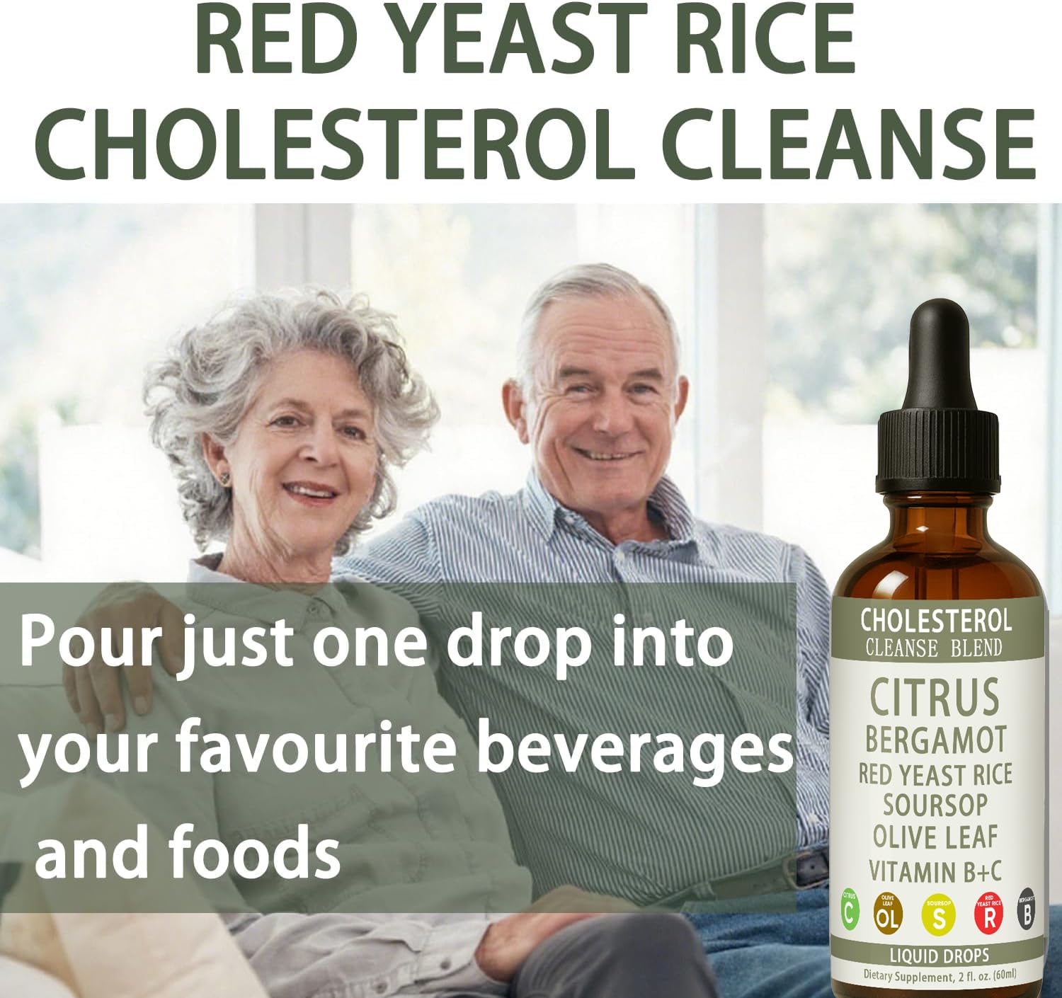 Red yeast rice cholesterol drops bottle close-up