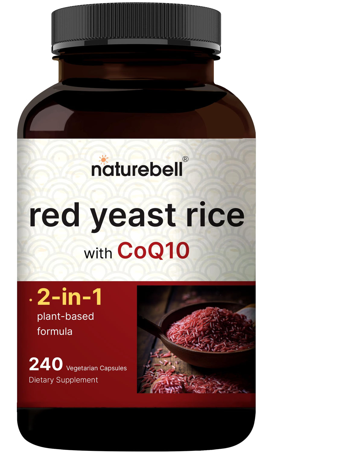 Red Yeast Rice with CoQ10 240 Veggie Capsules bottle on white background
