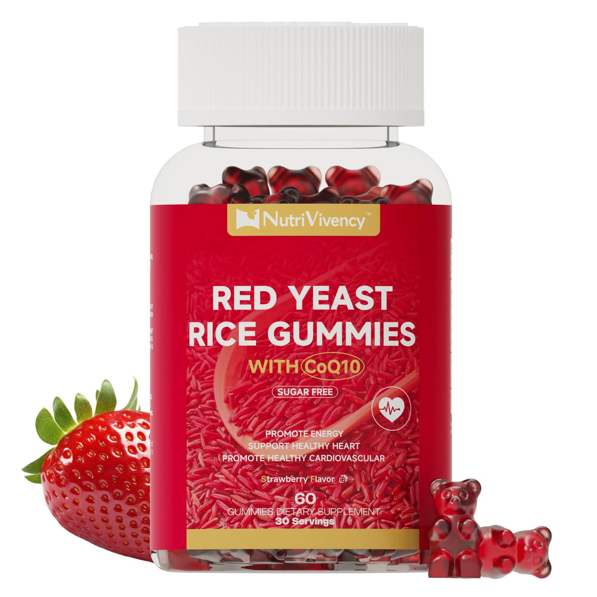 Front view of Red Yeast Rice with CoQ10 Gummies bottle, 60 count
