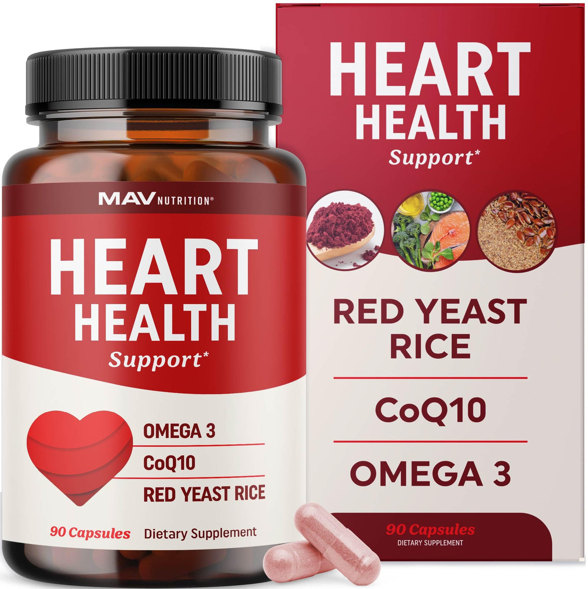 Bottle of Red Yeast Rice with CoQ10 and Omega-3, 90-count