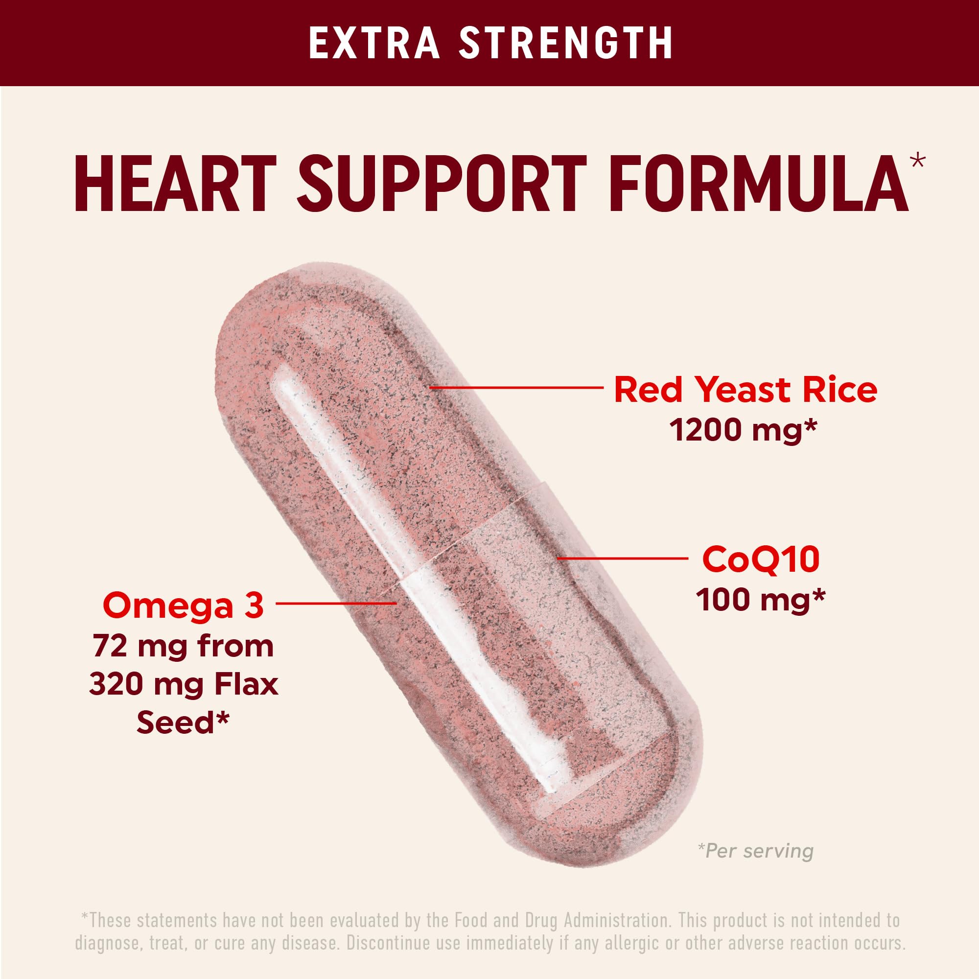 Capsules laid out for Red Yeast Rice with CoQ10 and Omega-3