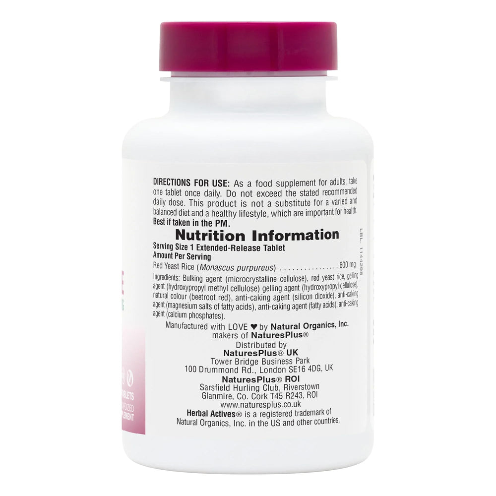 Close-up of Red Yeast Rice extended-release 600 mg tablet