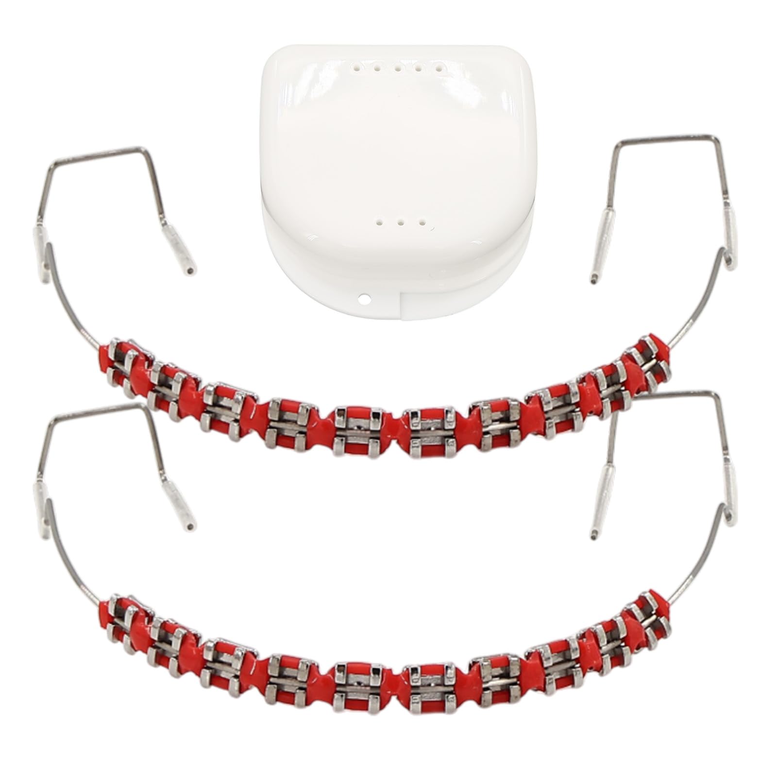 1 Pack Fake Braces red with metal wires and brackets – front view