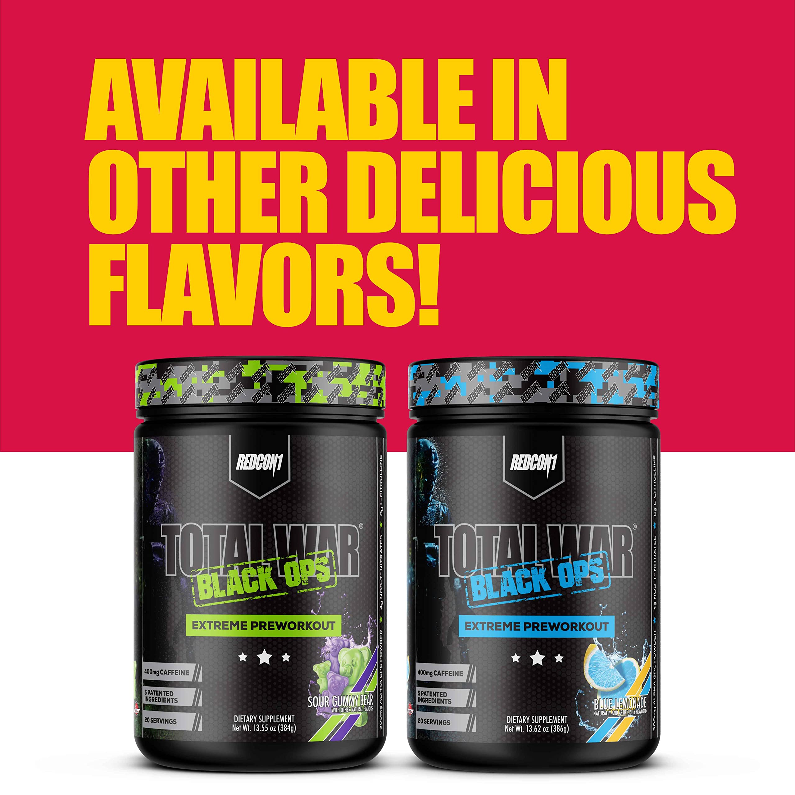 REDCON1 Total War Black Ops bottle front label with flavor and branding.