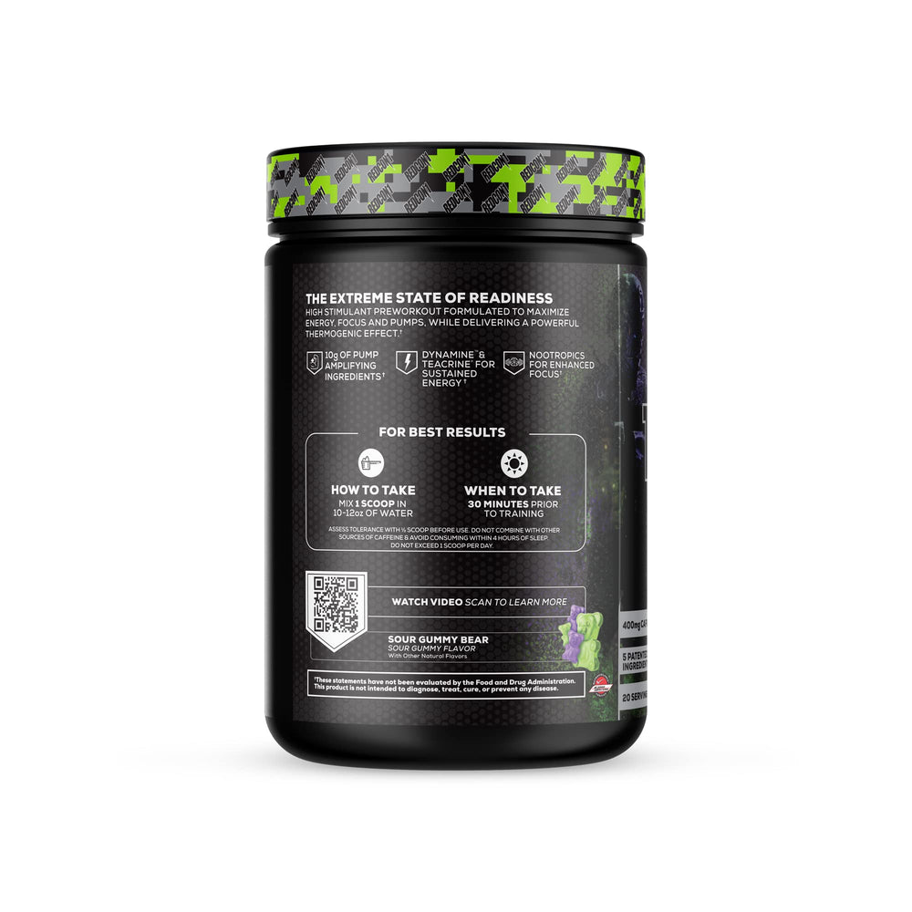 RedCon1 Total War Black Ops powder dissolving in water for energy boost.