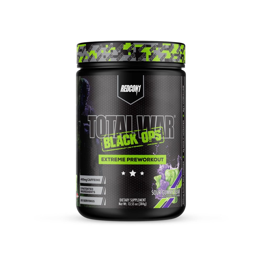 RedCon1 Total War Black Ops tub front for intense energy and pumps during workouts.