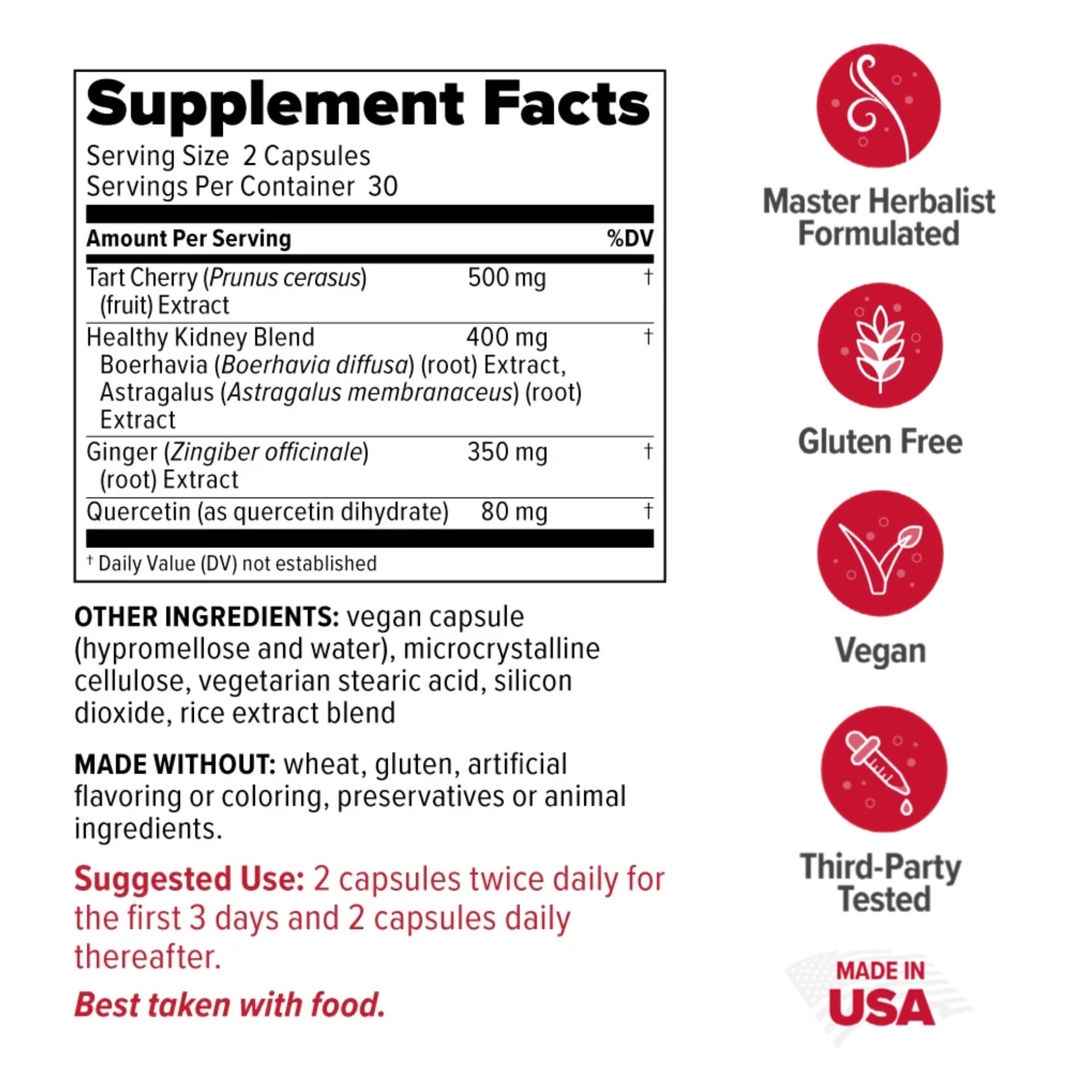 Close-up of tart cherry and quercetin ingredients in Gouch!