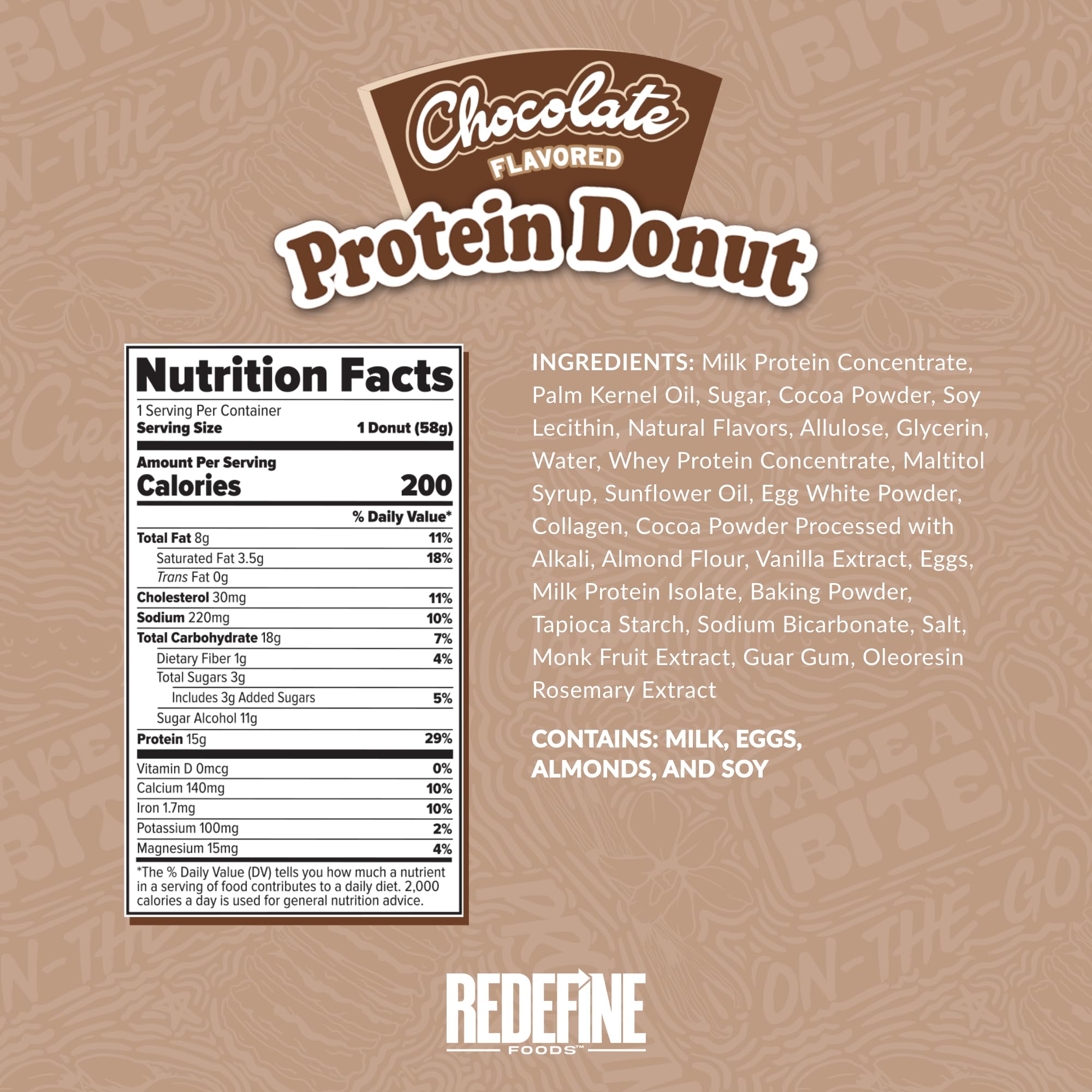 REDEFINE Chocolate Protein Donut box-open showcases a convenient, high-protein treat for busy days.