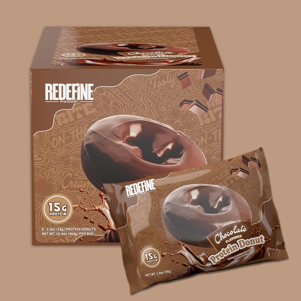 REDEFINE Chocolate Protein Donut serving plate presents a satisfying post-workout snack.