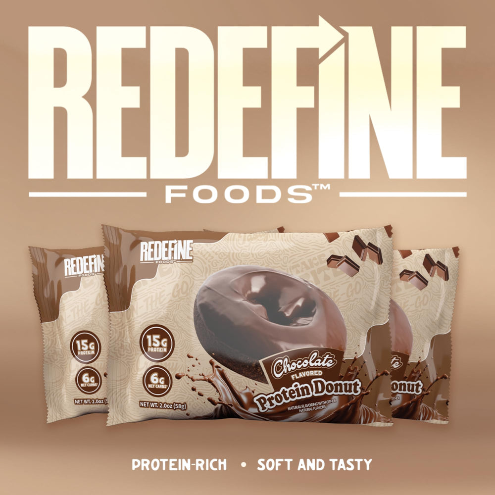 REDEFINE Chocolate Protein Donut stack demonstrates a shareable, indulgent yet mindful treat.