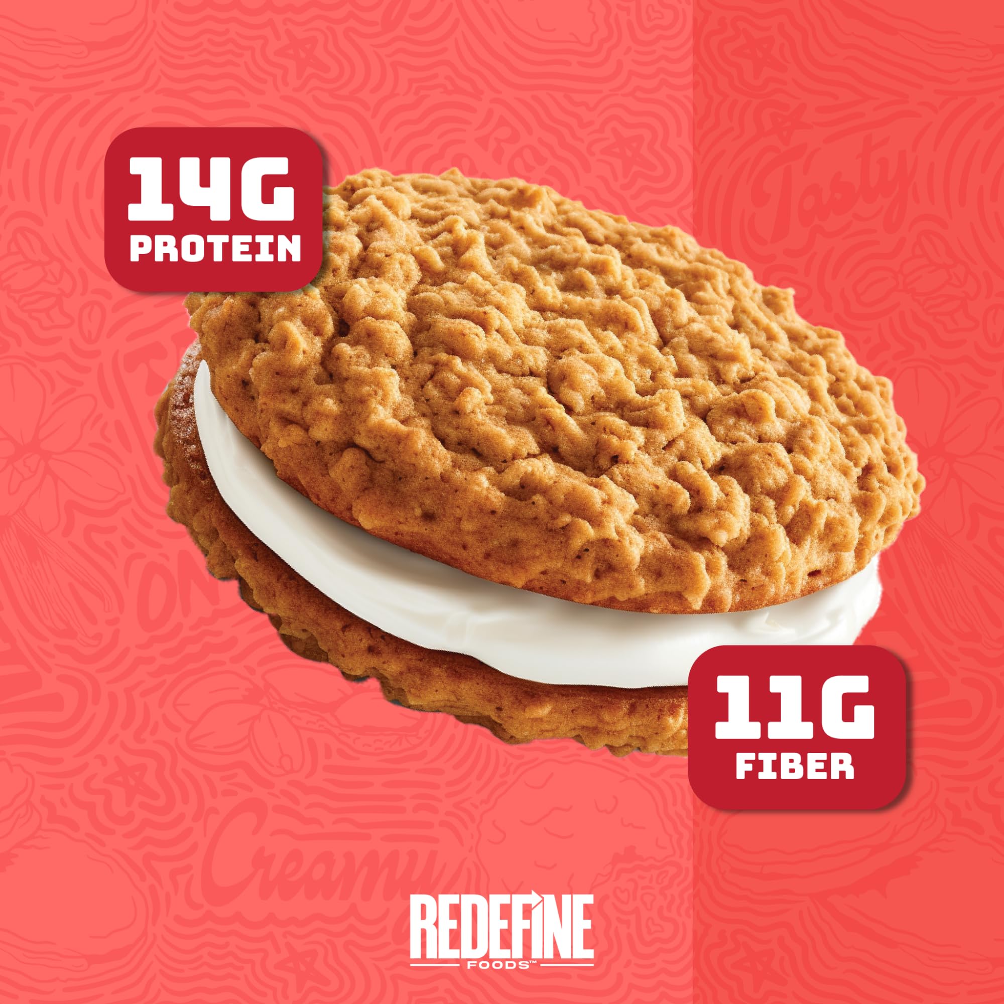 REDEFINE Oatmeal Protein Pie nutrition label closeup shows 14g protein