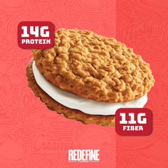REDEFINE Oatmeal Protein Pie nutrition label closeup shows 14g protein