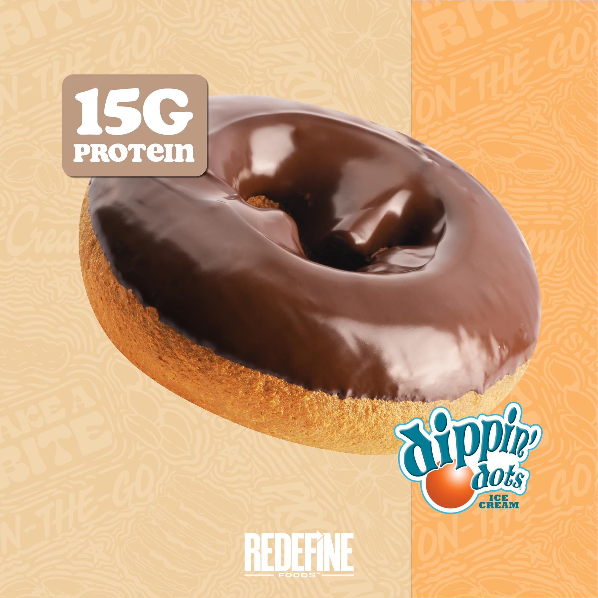 REDEFINE protein donut eight-count package displays convenient, ready-to-eat snack.
