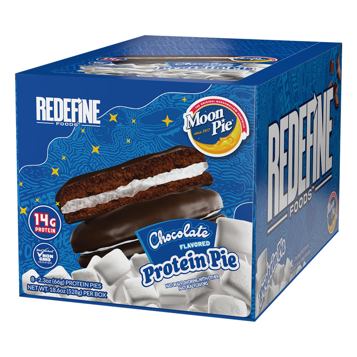 REDEFINE Protein Pie MoonPie-like coating offers a protein-rich chocolate snack for on-the-go fuel.