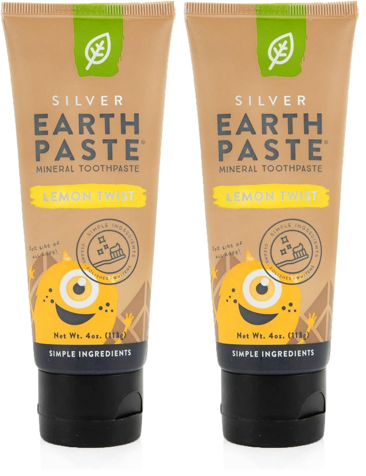 Front view of Redmond Earthpaste with Silver Lemon Twist Pack of 2 (4 oz tubes)