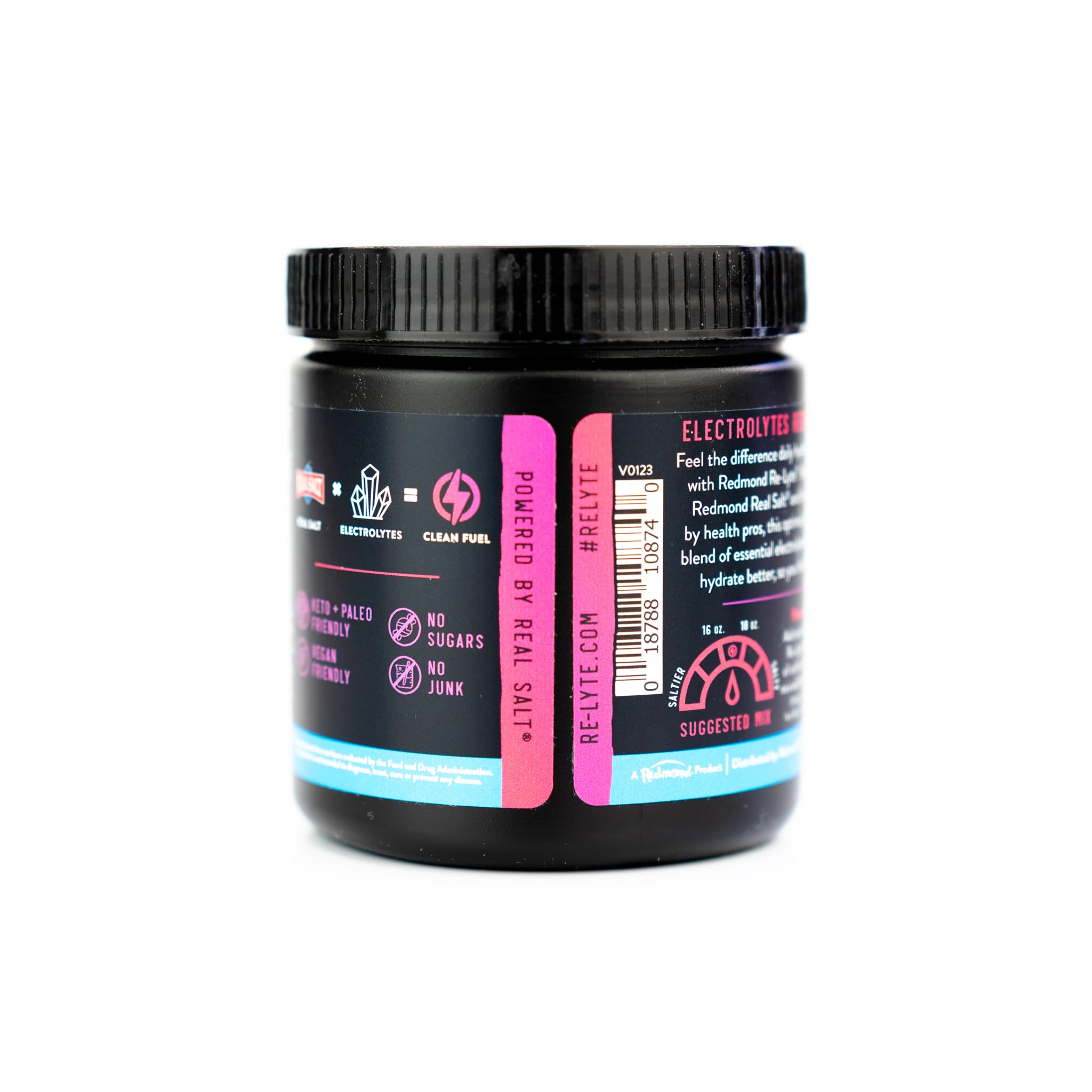 Glass of prepared Re-Lyte Electrolyte Drink Mix in Mixed Berry flavor