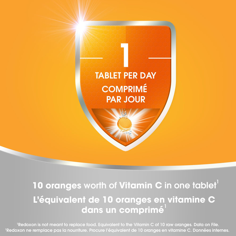 Label with vitamin C information for Redoxon tablets