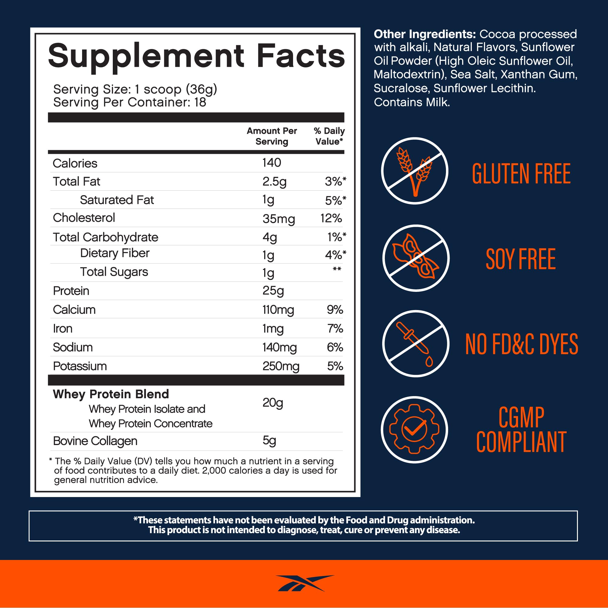 Reebok ReeBuild Chocolate Fudge shake in glass shows smooth, clump-free mixing for daily protein.