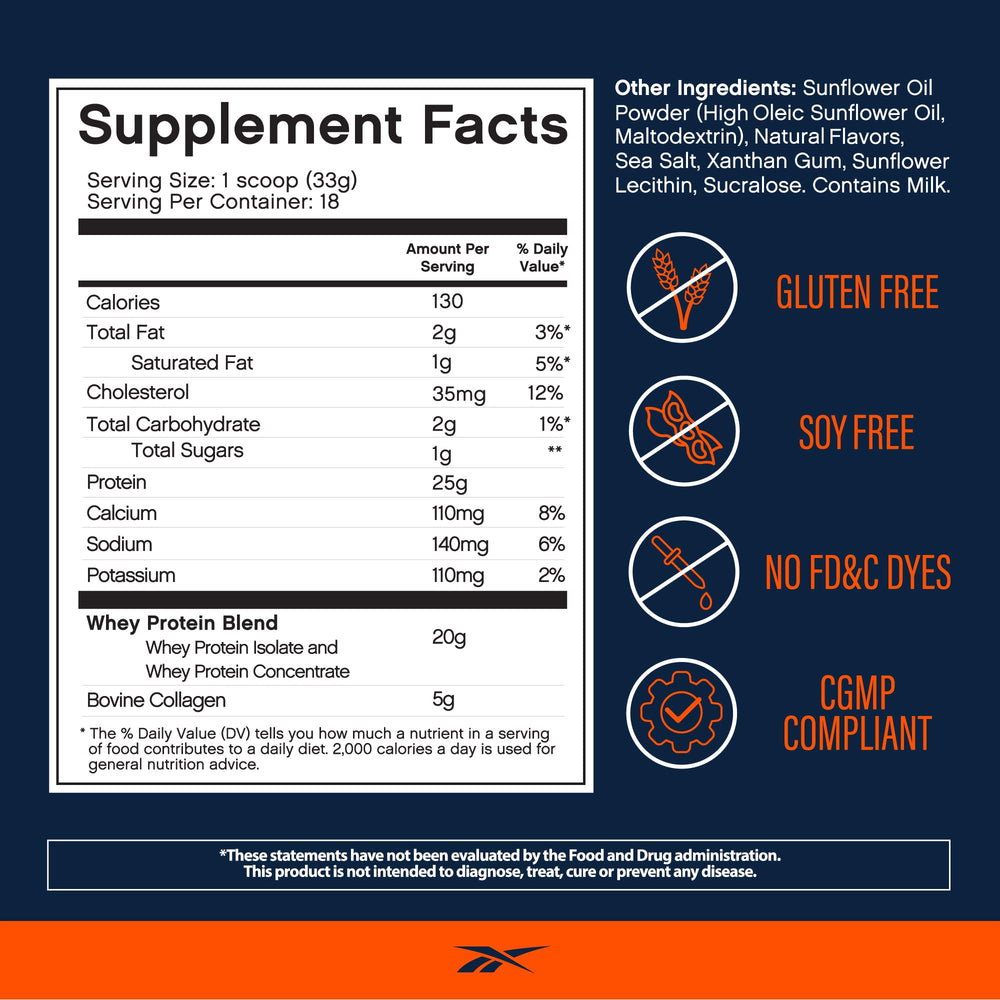 Reebok ReeBuild Vanilla Ice Cream tub back with nutrition facts