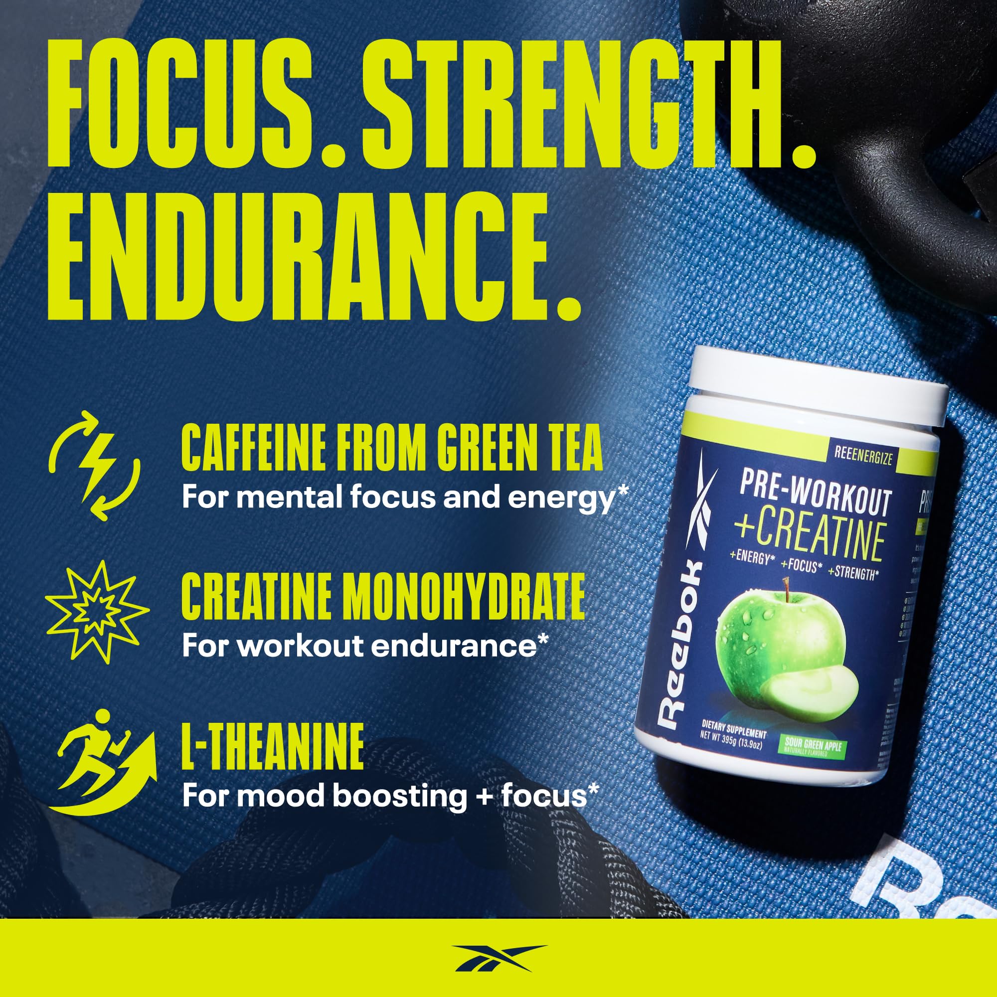 Reebok ReeEnergize creatine monohydrate to support strength and recovery in sessions