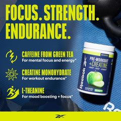Reebok REEenergize polvo disuelto en bebida para mayor resistencia durante la sesión.