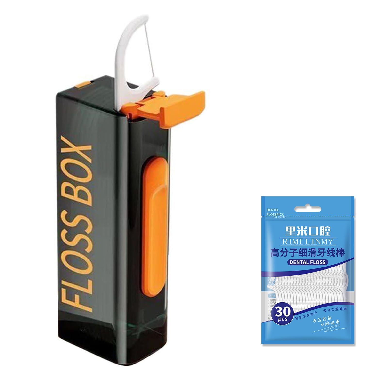 Refillable floss pick dispenser with built-in mirror