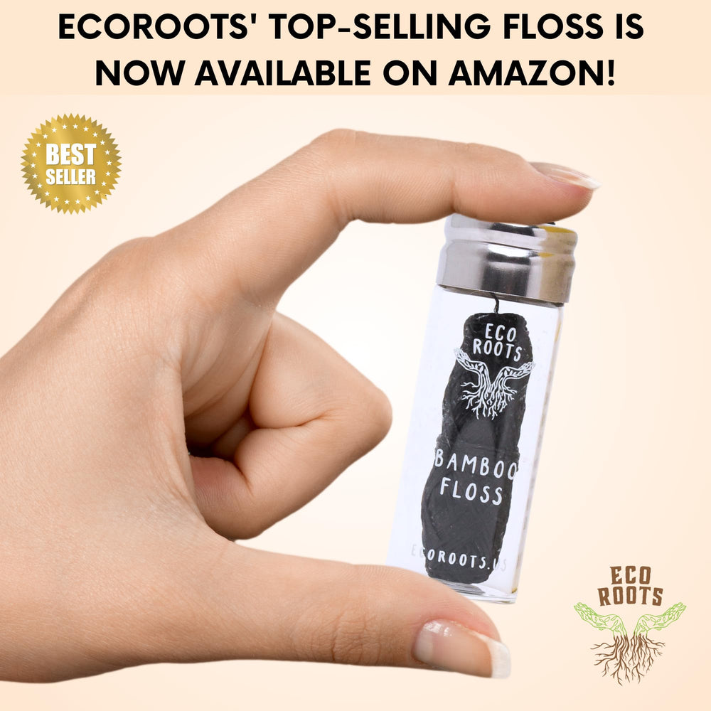 Refillable glass jar with bamboo dental floss