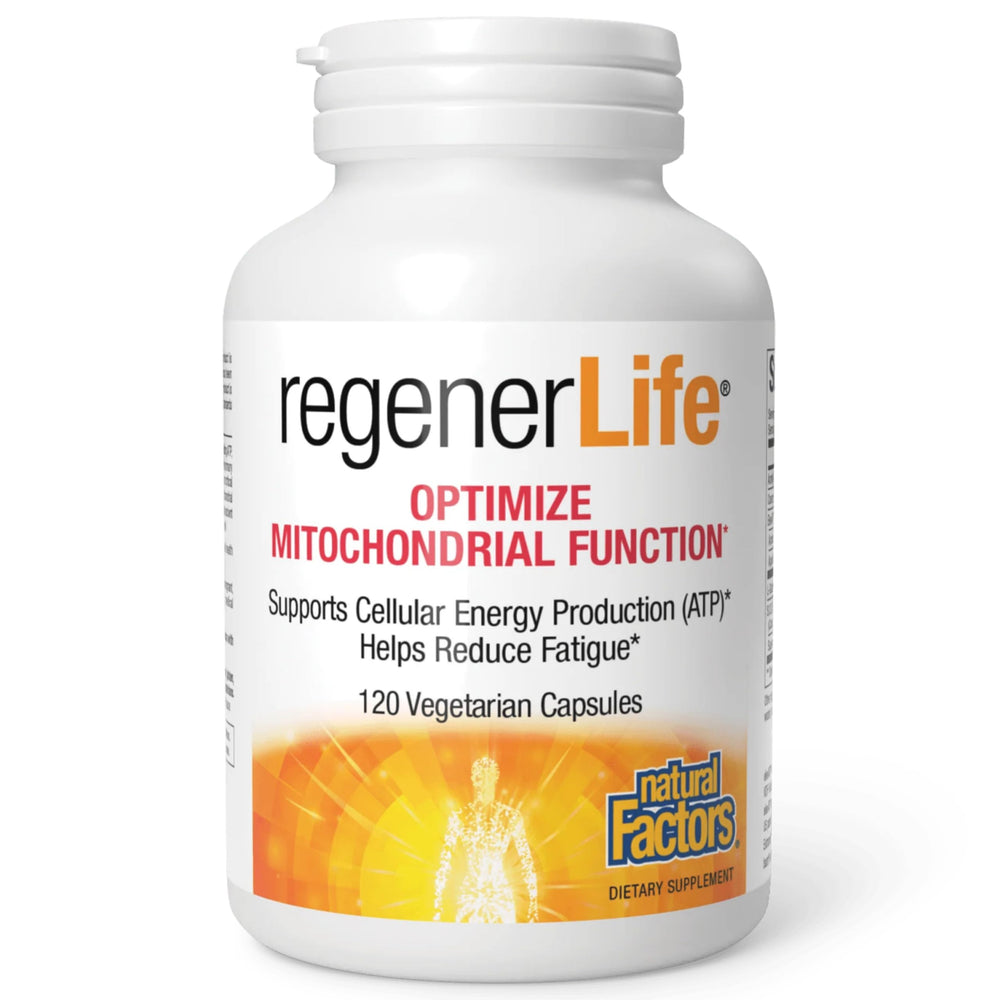 Natural Factors RegenerLife mitochondrial support supplement bottle with 120 capsules