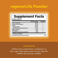 RegenerLife Non-GMO, gluten-free, dairy-free label