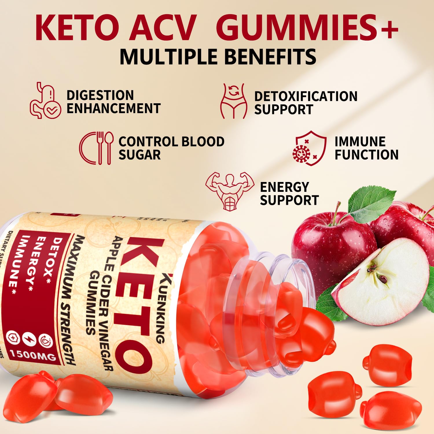 Regio Keto ACV Gummies close-up of gummy texture and color.