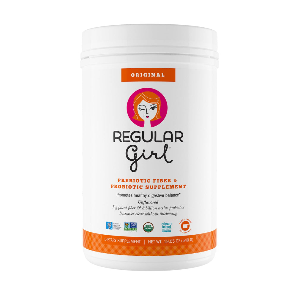 Regular Girl Organic Powder bottle on a neutral background