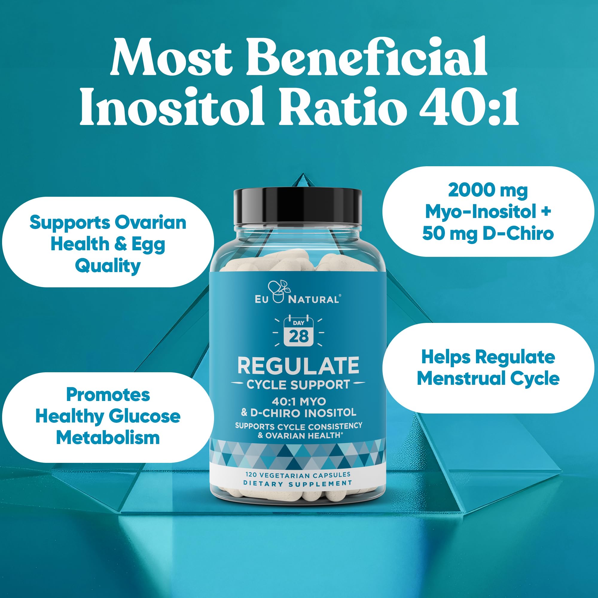 Close-up of supplement facts and dosage for Regulate Cycle Support