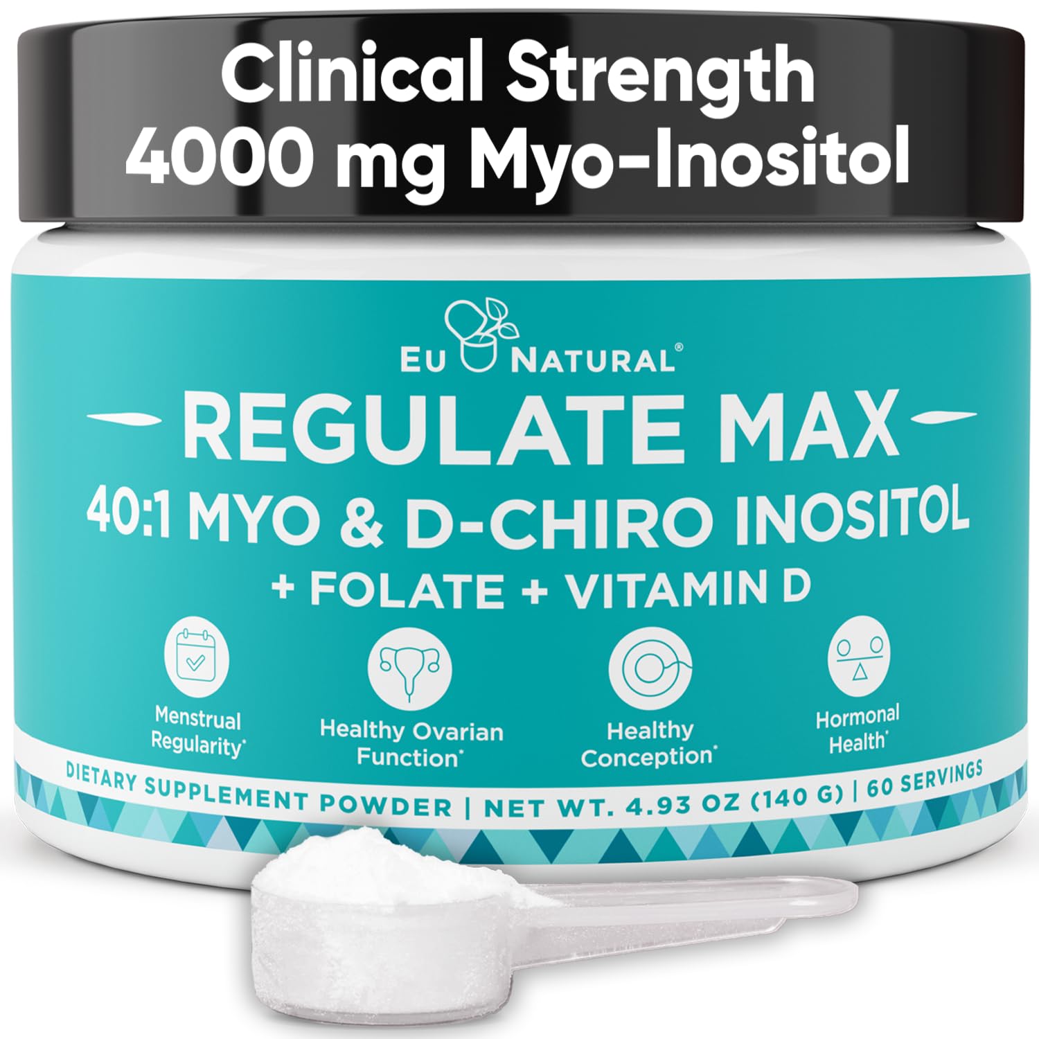 Regulate MAX Myo-Inositol & D-Chiro Inositol powder bottle with 60 servings