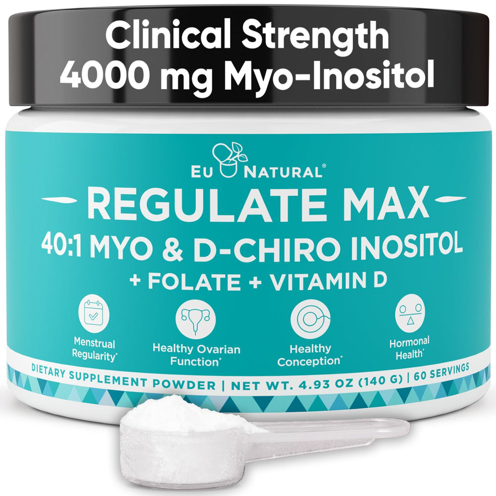 Regulate MAX Myo-Inositol & D-Chiro Inositol powder bottle with 60 servings