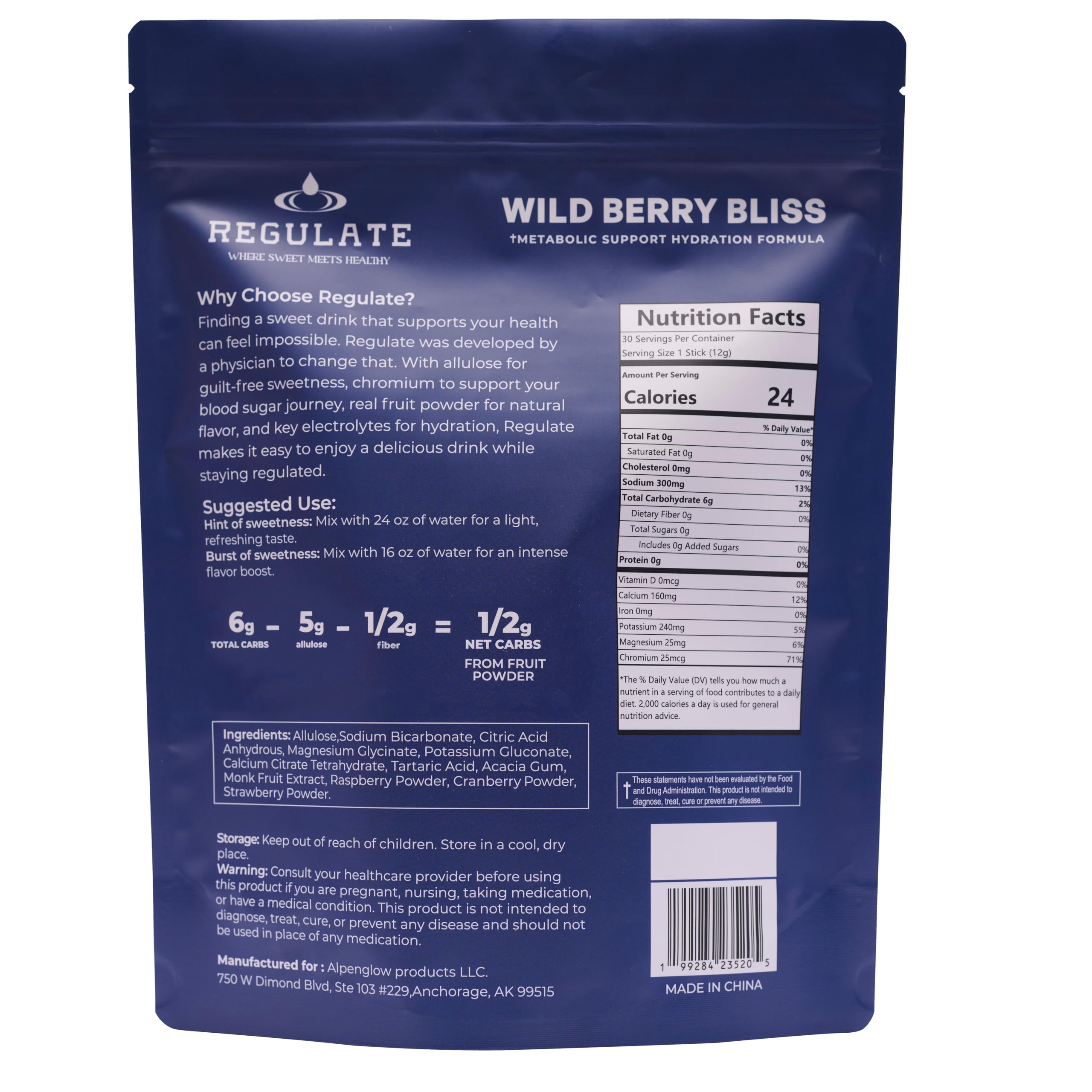 Regulate Wild Berry Bliss dissolving in water showing real fruit powder and color
