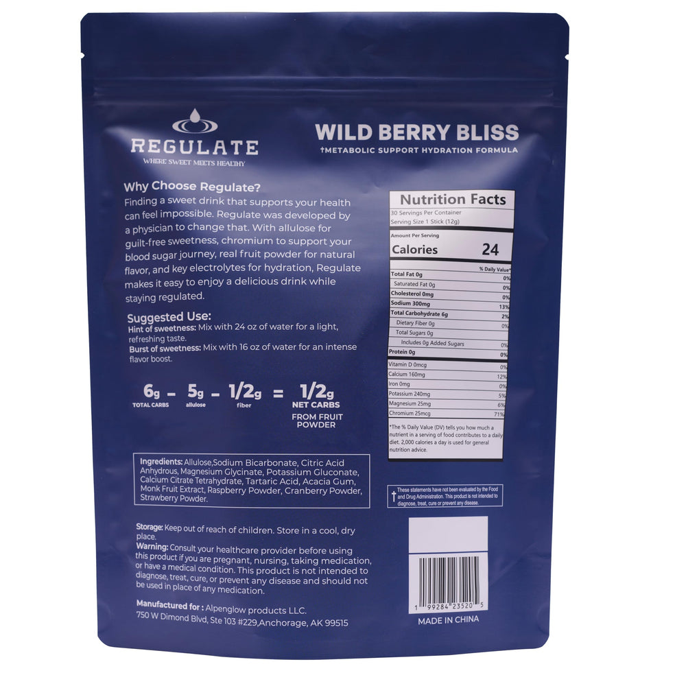 Regulate Wild Berry Bliss dissolving in water showing real fruit powder and color