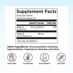 Vitamin D3 5000 IU with K1 and K2 softgels packaging