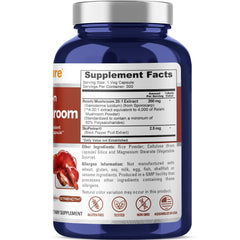 Capsule showing 4000 mg equivalent Reishi extract (20:1) per capsule