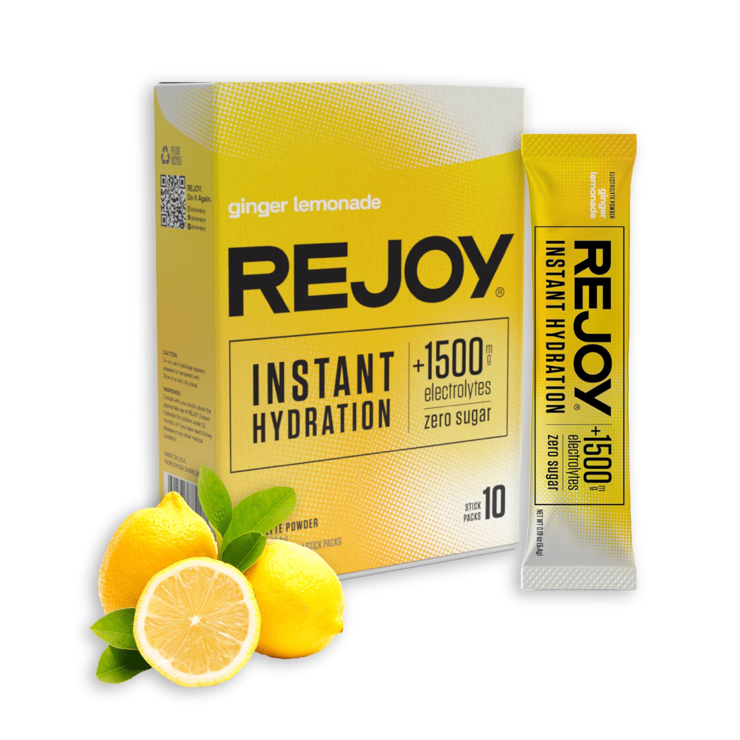 Rejoy Ginger Lemonade electrolyte powder packet – front view