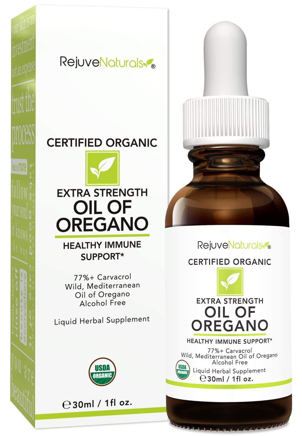 Close-up of label showing Organic, Extra Strength, 1 oz