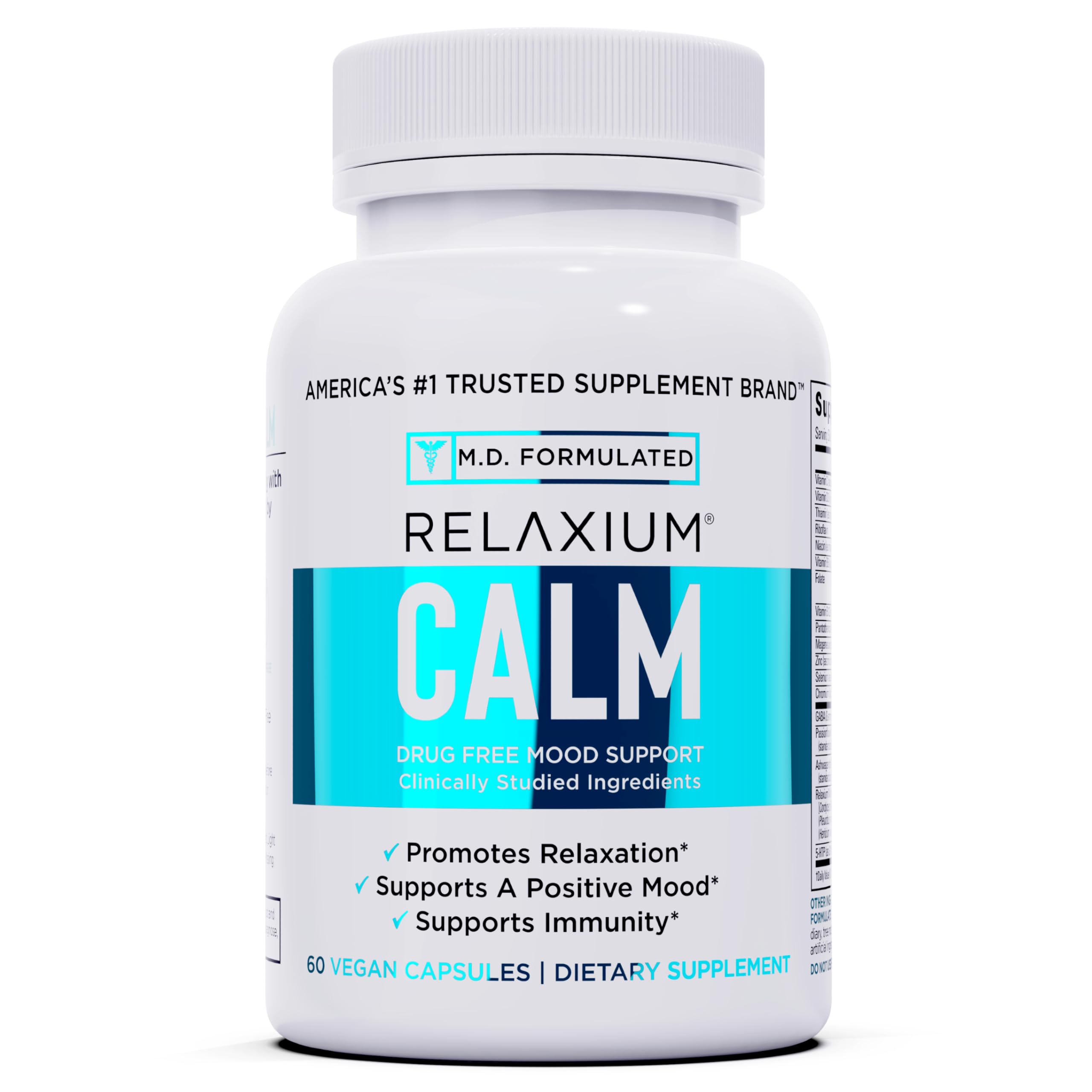 Relaxium Calm bottle with 60 capsules on a white background