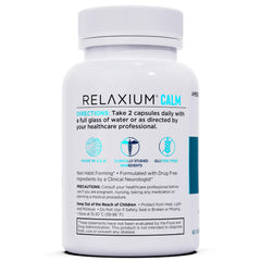 Close-up of Relaxium Calm label highlighting non-habit forming formula
