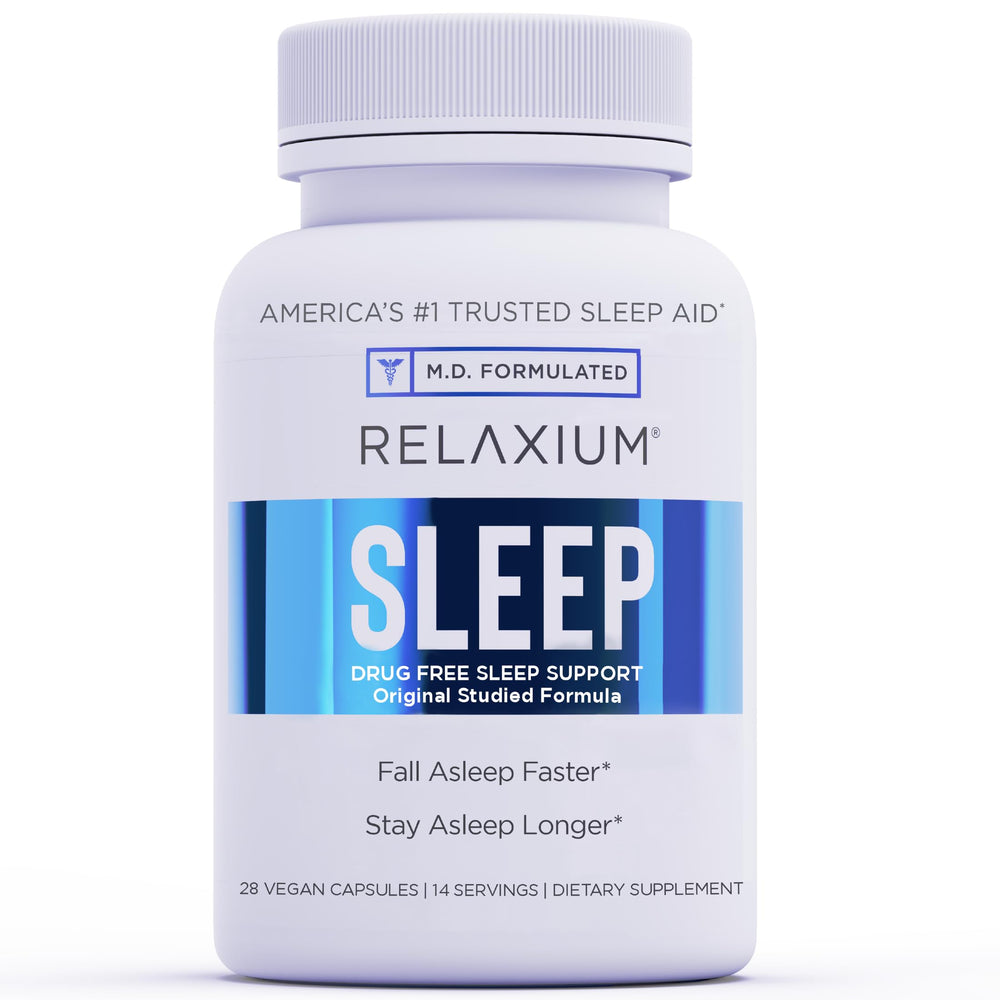 Relaxium Sleep Aid bottle with 28 vegan capsules